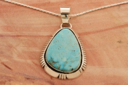 Genuine Kingman Turquoise Sterling Silver Navajo Pendant